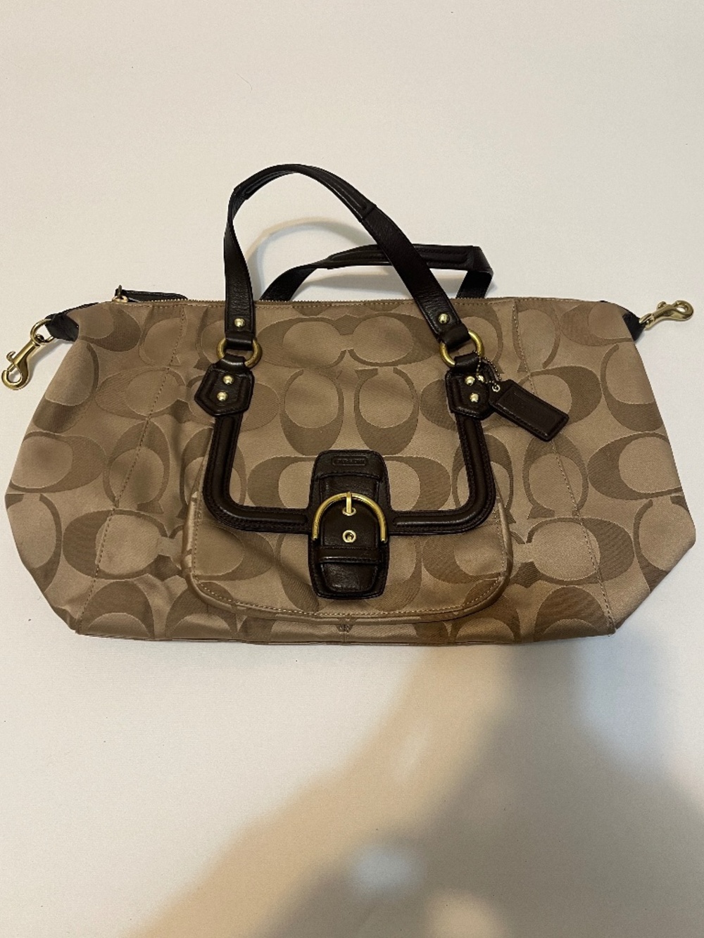 Coach Campbell Signature Khaki Tan Purse Satchel Handbag Shoulder Hand Bag